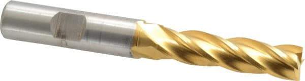 Cleveland - 7/16", 1-3/4" LOC, 1/2" Shank Diam, 3-3/4" OAL, 4 Flute, High Speed Steel Square End Mill - Single End, TiN Finish, Spiral Flute, 30° Helix, Centercutting, Right Hand Cut, Right Hand Flute, Series HG-4C - Eagle Tool & Supply
