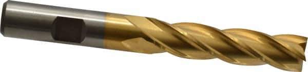 Cleveland - 1/2", 2" LOC, 1/2" Shank Diam, 4" OAL, 4 Flute, High Speed Steel Square End Mill - Single End, TiN Finish, Spiral Flute, 30° Helix, Centercutting, Right Hand Cut, Right Hand Flute, Series HG-4C - Eagle Tool & Supply