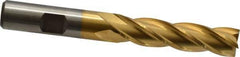 Cleveland - 1/2", 2" LOC, 1/2" Shank Diam, 4" OAL, 4 Flute, High Speed Steel Square End Mill - Single End, TiN Finish, Spiral Flute, 30° Helix, Centercutting, Right Hand Cut, Right Hand Flute, Series HG-4C - Eagle Tool & Supply