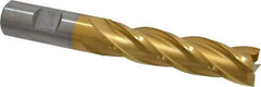 Cleveland - 3/4", 3" LOC, 3/4" Shank Diam, 5-1/4" OAL, 4 Flute, High Speed Steel Square End Mill - Single End, TiN Finish, Spiral Flute, 30° Helix, Centercutting, Right Hand Cut, Right Hand Flute, Series HG-4C - Eagle Tool & Supply
