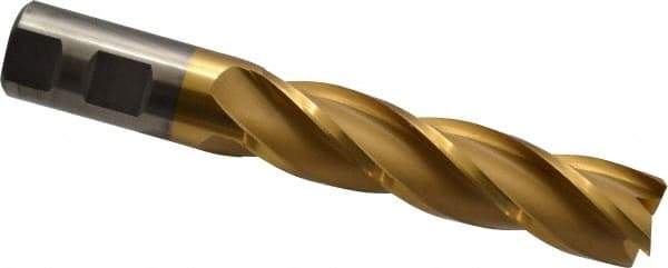 Cleveland - 1", 4" LOC, 1" Shank Diam, 6-1/2" OAL, 4 Flute, High Speed Steel Square End Mill - Single End, TiN Finish, Spiral Flute, 30° Helix, Centercutting, Right Hand Cut, Right Hand Flute, Series HG-4C - Eagle Tool & Supply
