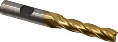 Cleveland - 13/32", 1-3/4" LOC, 1/2" Shank Diam, 3-3/4" OAL, 4 Flute, High Speed Steel Square End Mill - Single End, TiN Finish, Spiral Flute, 30° Helix, Centercutting, Right Hand Cut, Right Hand Flute, Series HG-4C - Eagle Tool & Supply