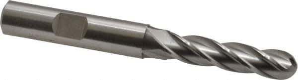 Cleveland - 5/16" Diam, 1-3/8" LOC, 4 Flute High Speed Steel Ball End Mill - Uncoated, Single End, 3-1/8" OAL, 3/8" Shank Diam, Spiral Flute - Eagle Tool & Supply