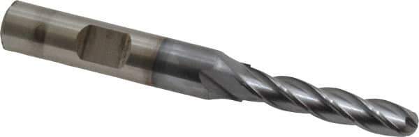 Cleveland - 1/4" Diam, 1-1/4" LOC, 4 Flute High Speed Steel Ball End Mill - TiCN Finish, Single End, 3-1/16" OAL, 3/8" Shank Diam, Spiral Flute - Eagle Tool & Supply