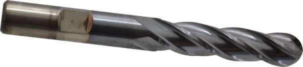 Cleveland - 3/8" Diam, 3/4" LOC, 4 Flute High Speed Steel Ball End Mill - TiCN Finish, Single End, 2-1/2" OAL, 3/8" Shank Diam, Spiral Flute - Eagle Tool & Supply