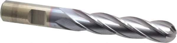 Cleveland - 1/2" Diam, 2" LOC, 4 Flute High Speed Steel Ball End Mill - TiCN Finish, Single End, 4" OAL, 1/2" Shank Diam, Spiral Flute - Eagle Tool & Supply