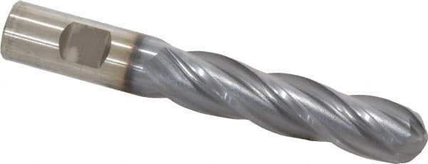 Cleveland - 3/4" Diam, 2" LOC, 4 Flute High Speed Steel Ball End Mill - TiCN Finish, Single End, 5-1/4" OAL, 3/4" Shank Diam, Spiral Flute - Eagle Tool & Supply