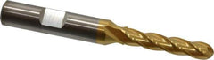 Cleveland - 1/4" Diam, 1-1/4" LOC, 4 Flute High Speed Steel Ball End Mill - TiN Finish, Single End, 3-1/16" OAL, 3/8" Shank Diam, Spiral Flute - Eagle Tool & Supply
