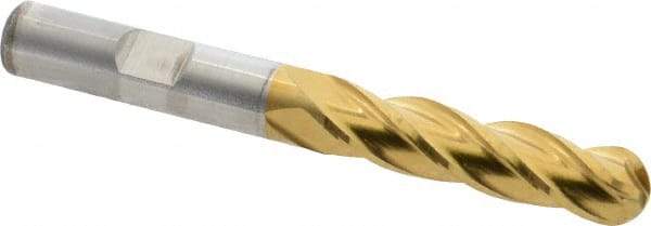 Cleveland - 3/8" Diam, 1-1/2" LOC, 4 Flute High Speed Steel Ball End Mill - TiN Finish, Single End, 3-1/4" OAL, 3/8" Shank Diam, Spiral Flute - Eagle Tool & Supply