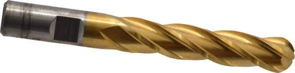 Cleveland - 1/2" Diam, 2" LOC, 4 Flute High Speed Steel Ball End Mill - TiN Finish, Single End, 4" OAL, 1/2" Shank Diam, Spiral Flute - Eagle Tool & Supply