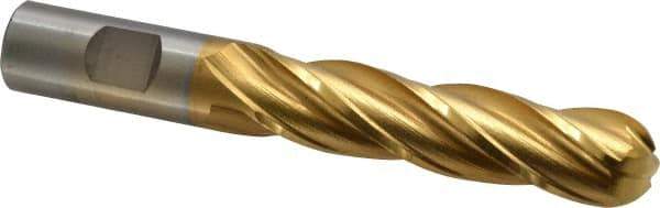 Cleveland - 3/4" Diam, 3" LOC, 4 Flute High Speed Steel Ball End Mill - TiN Finish, Single End, 5-1/4" OAL, 3/4" Shank Diam, Spiral Flute - Eagle Tool & Supply