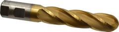 Cleveland - 1" Diam, 4" LOC, 4 Flute High Speed Steel Ball End Mill - TiN Finish, Single End, 6-1/2" OAL, 1" Shank Diam, Spiral Flute - Eagle Tool & Supply
