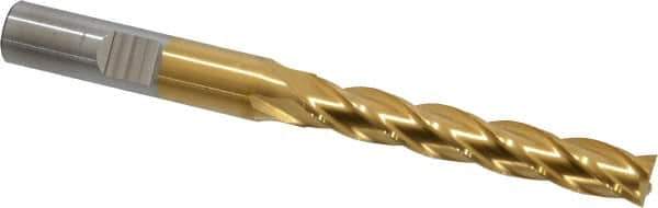 Cleveland - 5/16", 2" LOC, 3/8" Shank Diam, 3-1/4" OAL, 4 Flute, High Speed Steel Square End Mill - Single End, TiN Finish, Spiral Flute, 30° Helix, Centercutting, Right Hand Cut, Right Hand Flute, Series HG-4C - Eagle Tool & Supply