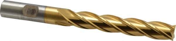 Cleveland - 1/2", 3" LOC, 1/2" Shank Diam, 5" OAL, 4 Flute, High Speed Steel Square End Mill - Single End, TiN Finish, Spiral Flute, 30° Helix, Centercutting, Right Hand Cut, Right Hand Flute, Series HG-4C - Eagle Tool & Supply
