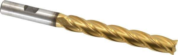 Cleveland - 13/32", 2-3/4" LOC, 3/8" Shank Diam, 4-1/2" OAL, 4 Flute, High Speed Steel Square End Mill - Single End, TiN Finish, Spiral Flute, 30° Helix, Centercutting, Right Hand Cut, Right Hand Flute, Series HG-4C - Eagle Tool & Supply
