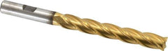 Cleveland - 13/32", 2-3/4" LOC, 3/8" Shank Diam, 4-1/2" OAL, 4 Flute, High Speed Steel Square End Mill - Single End, TiN Finish, Spiral Flute, 30° Helix, Centercutting, Right Hand Cut, Right Hand Flute, Series HG-4C - Eagle Tool & Supply