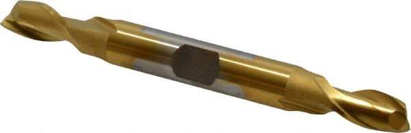 Cleveland - 5/16", 9/16" LOC, 3/8" Shank Diam, 3-1/2" OAL, 2 Flute, High Speed Steel Square End Mill - Double End, TiN Finish, Spiral Flute, 37° Helix, Centercutting, Right Hand Cut, Right Hand Flute, Series HDA-2 - Eagle Tool & Supply