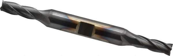 Cleveland - 1/4", 5/8" LOC, 3/8" Shank Diam, 3-3/8" OAL, 4 Flute, Cobalt Square End Mill - Double End, TiCN Finish, Spiral Flute, 30° Helix, Centercutting, Right Hand Cut, Right Hand Flute, Series HDC-4C - Eagle Tool & Supply