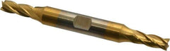 Cleveland - 1/4", 5/8" LOC, 3/8" Shank Diam, 3-3/8" OAL, 4 Flute, Cobalt Square End Mill - Double End, TiN Finish, Spiral Flute, 30° Helix, Centercutting, Right Hand Cut, Right Hand Flute, Series HDC-4C - Eagle Tool & Supply