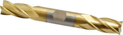 Cleveland - 1/2", 1" LOC, 1/2" Shank Diam, 4-1/2" OAL, 4 Flute, Cobalt Square End Mill - Double End, TiN Finish, Spiral Flute, 30° Helix, Centercutting, Right Hand Cut, Right Hand Flute, Series HDC-4C - Eagle Tool & Supply