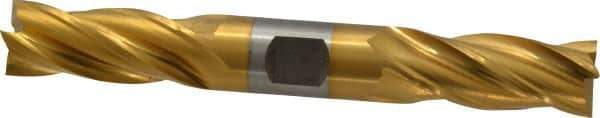 Cleveland - 3/4", 1-5/8" LOC, 3/4" Shank Diam, 5-5/8" OAL, 4 Flute, Cobalt Square End Mill - Double End, TiN Finish, Spiral Flute, 30° Helix, Centercutting, Right Hand Cut, Right Hand Flute, Series HDC-4C - Eagle Tool & Supply