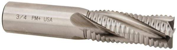 Cleveland - 3/4" Diam, Coarse Pitch, 1-5/8" LOC, 4 Flute Powdered Metal Roughing Square End Mill - Uncoated, 3-7/8" OAL, 3/4" Shank Diam, Single End, 30° Helix - Eagle Tool & Supply