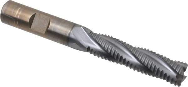 Cleveland - 1/2" Diam, Coarse Pitch, 2" LOC, 4 Flute Powdered Metal Roughing Square End Mill - TiCN Finish, 4" OAL, 1/2" Shank Diam, Single End, 30° Helix - Eagle Tool & Supply