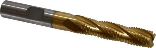 Cleveland - 3/8" Diam, Coarse Pitch, 1-1/2" LOC, 4 Flute Powdered Metal Roughing Square End Mill - TiN Finish, 3-1/4" OAL, 3/8" Shank Diam, Single End, 30° Helix - Eagle Tool & Supply
