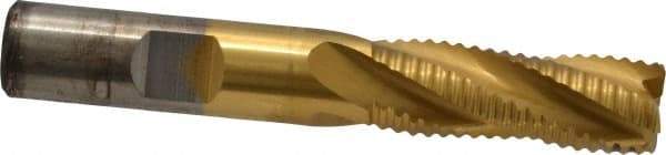 Cleveland - 1/2" Diam, Coarse Pitch, 1-1/4" LOC, 4 Flute Powdered Metal Roughing Square End Mill - TiN Finish, 3-1/4" OAL, 1/2" Shank Diam, Single End, 30° Helix - Eagle Tool & Supply
