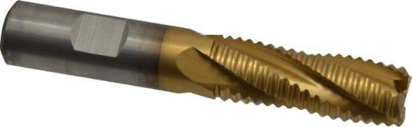 Cleveland - 5/8" Diam, Coarse Pitch, 1-5/8" LOC, 4 Flute Powdered Metal Roughing Square End Mill - TiN Finish, 3-3/4" OAL, 5/8" Shank Diam, Single End, 30° Helix - Eagle Tool & Supply
