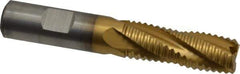 Cleveland - 5/8" Diam, Coarse Pitch, 1-5/8" LOC, 4 Flute Powdered Metal Roughing Square End Mill - TiN Finish, 3-3/4" OAL, 5/8" Shank Diam, Single End, 30° Helix - Eagle Tool & Supply