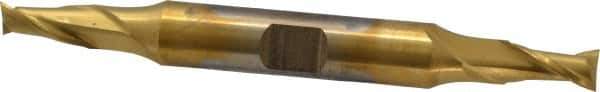 Cleveland - 1/4", 1/2" LOC, 3/8" Shank Diam, 3-3/8" OAL, 2 Flute, Cobalt Square End Mill - Double End, TiN Finish, Spiral Flute, 30° Helix, Centercutting, Right Hand Cut, Right Hand Flute, Series HDC-2 - Eagle Tool & Supply