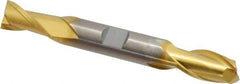 Cleveland - 1/2", 13/16" LOC, 1/2" Shank Diam, 4-1/8" OAL, 2 Flute, Cobalt Square End Mill - Double End, TiN Finish, Spiral Flute, 30° Helix, Centercutting, Right Hand Cut, Right Hand Flute, Series HDC-2 - Eagle Tool & Supply