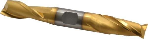Cleveland - 5/8", 1-1/8" LOC, 5/8" Shank Diam, 5" OAL, 2 Flute, Cobalt Square End Mill - Double End, TiN Finish, Spiral Flute, 30° Helix, Centercutting, Right Hand Cut, Right Hand Flute, Series HDC-2 - Eagle Tool & Supply