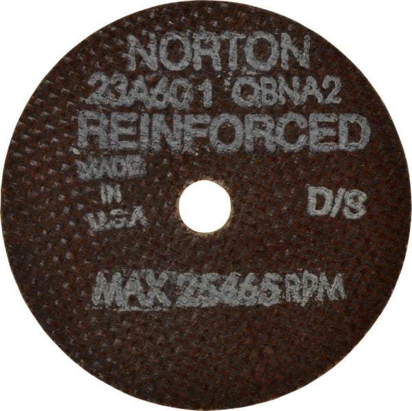 Norton - 3" 60 Grit Aluminum Oxide Cutoff Wheel - 0.035" Thick, 3/8" Arbor, 25,465 Max RPM, Use with Die Grinders - Eagle Tool & Supply