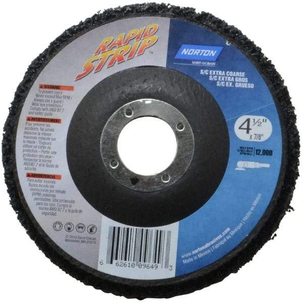 Norton - 4-1/2" Wheel Diam, 1/2" Wheel Thickness, 7/8" Arbor Hole, Type 27 Depressed Center Wheel - Silicon Carbide, 12,000 Max RPM, Compatible with Angle Grinder, Drill, Flexible Shaft Motor & Straight Shaft Grinder - Eagle Tool & Supply