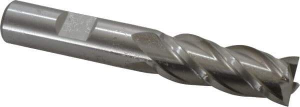 Cleveland - 9/16", 1-3/8" LOC, 1/2" Shank Diam, 3-3/8" OAL, 4 Flute, Powdered Metal Square End Mill - Single End, Uncoated, Spiral Flute, 37° Helix, Centercutting, Right Hand Cut, Right Hand Flute, Series PM-4 - Eagle Tool & Supply