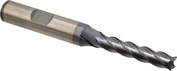 Cleveland - 1/4", 1-1/4" LOC, 3/8" Shank Diam, 3-1/16" OAL, 4 Flute, Powdered Metal Square End Mill - Single End, TiCN Finish, Spiral Flute, 37° Helix, Centercutting, Right Hand Cut, Right Hand Flute, Series PM-4 - Eagle Tool & Supply