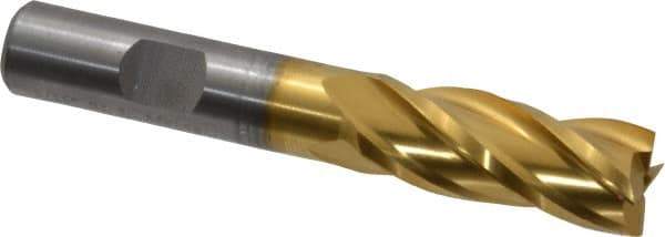 Cleveland - 9/16", 1-3/8" LOC, 1/2" Shank Diam, 3-3/8" OAL, 4 Flute, Powdered Metal Square End Mill - Single End, TiN Finish, Spiral Flute, 37° Helix, Centercutting, Right Hand Cut, Right Hand Flute, Series PM-4 - Eagle Tool & Supply