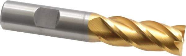 Cleveland - 5/8", 1-5/8" LOC, 5/8" Shank Diam, 3-3/4" OAL, 4 Flute, Powdered Metal Square End Mill - Single End, TiN Finish, Spiral Flute, 37° Helix, Centercutting, Right Hand Cut, Right Hand Flute, Series PM-4 - Eagle Tool & Supply