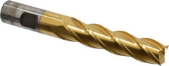 Cleveland - 3/4", 50.8mm LOC, 3/4" Shank Diam, 5-1/4" OAL, 4 Flute, Powdered Metal Square End Mill - Single End, TiN Finish, Spiral Flute, 37° Helix, Centercutting, Right Hand Cut, Right Hand Flute, Series PM-4 - Eagle Tool & Supply