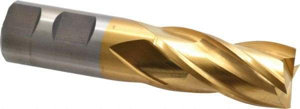 Cleveland - 1", 2" LOC, 1" Shank Diam, 4-1/2" OAL, 4 Flute, Powdered Metal Square End Mill - Single End, TiN Finish, Spiral Flute, 37° Helix, Centercutting, Right Hand Cut, Right Hand Flute, Series PM-4 - Eagle Tool & Supply