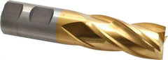 Cleveland - 1", 2" LOC, 1" Shank Diam, 4-1/2" OAL, 4 Flute, Powdered Metal Square End Mill - Single End, TiN Finish, Spiral Flute, 37° Helix, Centercutting, Right Hand Cut, Right Hand Flute, Series PM-4 - Eagle Tool & Supply
