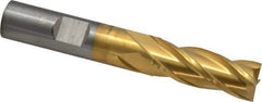 Cleveland - 1/2", 1-1/4" LOC, 1/2" Shank Diam, 3-1/4" OAL, 4 Flute, Cobalt Square End Mill - Single End, TiN Finish, Spiral Flute, 30° Helix, Centercutting, Right Hand Cut, Right Hand Flute, Series HGC-4C - Eagle Tool & Supply