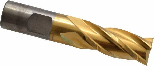 Cleveland - 3/4", 1-5/8" LOC, 3/4" Shank Diam, 3-7/8" OAL, 4 Flute, Cobalt Square End Mill - Single End, TiN Finish, Spiral Flute, 30° Helix, Centercutting, Right Hand Cut, Right Hand Flute, Series HGC-4C - Eagle Tool & Supply