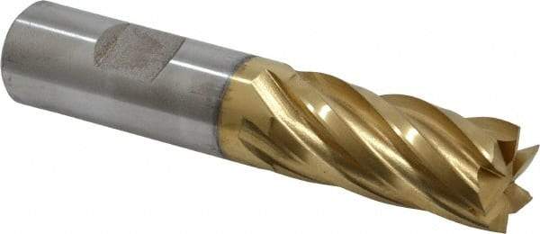 Cleveland - 3/4", 1-5/8" LOC, 3/4" Shank Diam, 3-7/8" OAL, 6 Flute, Cobalt Square End Mill - Single End, TiN Finish, Spiral Flute, 30° Helix, Centercutting, Right Hand Cut, Right Hand Flute, Series HGC-4C - Eagle Tool & Supply