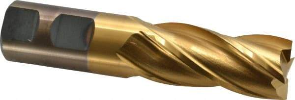 Cleveland - 1", 2" LOC, 1" Shank Diam, 4-1/2" OAL, 4 Flute, Cobalt Square End Mill - Single End, TiN Finish, Spiral Flute, 30° Helix, Centercutting, Right Hand Cut, Right Hand Flute, Series HGC-4C - Eagle Tool & Supply