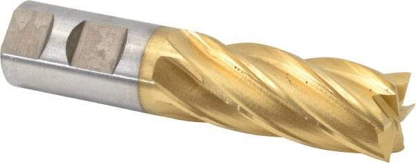 Cleveland - 1", 2" LOC, 1" Shank Diam, 4-1/2" OAL, 6 Flute, Cobalt Square End Mill - Single End, TiN Finish, Spiral Flute, 30° Helix, Centercutting, Right Hand Cut, Right Hand Flute, Series HGC-4C - Eagle Tool & Supply