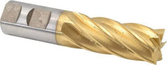 Cleveland - 1", 2" LOC, 1" Shank Diam, 4-1/2" OAL, 6 Flute, Cobalt Square End Mill - Single End, TiN Finish, Spiral Flute, 30° Helix, Centercutting, Right Hand Cut, Right Hand Flute, Series HGC-4C - Eagle Tool & Supply