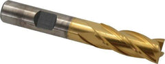 Cleveland - 13/32", 1" LOC, 3/8" Shank Diam, 2-11/16" OAL, 4 Flute, Cobalt Square End Mill - Single End, TiN Finish, Spiral Flute, 30° Helix, Centercutting, Right Hand Cut, Right Hand Flute, Series HGC-4C - Eagle Tool & Supply